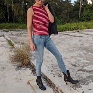 G.H. Bass & Co. Red and White Stripe Ribbed Tank